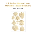 Golden metallic temporary tattoo stickers with Bohemian lace flower patterns in LS-007 design - Bohemian Style Gold Style (LS-007)