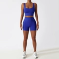 Ensemble de yoga bleu roi 2 pièces avec brassière sport et short taille haute à poche - 10/M / Short à Double Épaule Bleu Klein