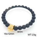 Lava stone bead bracelet with a gold-tone wolf head charm and 8mm black round beads - Gold Domineering Wolf Head Style (KB205905-Z)