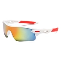 White semi-rimless sports sunglasses with red temples and rainbow mirrored lenses - White Frame Gold Mirror