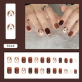 Cute puppy press-on nail set in brown and beige tones featuring short square nail tips - 24 Pcs/Box (With Glue) / Cute Puppy Style (R844)