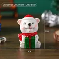 Mini Christmas polar bear resin figurine wearing red hat and scarf holding green gift box - Bear - Boxed
