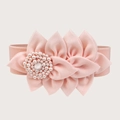 Pink elastic headband featuring a large fabric flower and faux pearl center decoration - 62cm / Pink