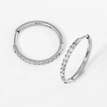 Silver stainless steel hoop earrings with tiny white zircon stones in hinged design - 2.0*18mm Steel (Pair)