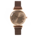Women's rose gold watch with a dark brown textured dial and magnet mesh band - Coffee