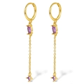 Eleganti orecchini a goccia in oro con pietre viola e lunghe catene pendenti - Zircone Viola - Placcato Oro
