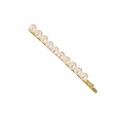 Golden bobby pin clip with iridescent beads arranged in a row on a white background - Gold Style 3