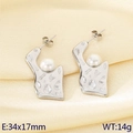 Pendientes geométricos de acero plateado con perla blanca, medida 34x17mm - Color Acero