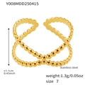 18k gold plated stainless steel double layer crisscross beaded ring in golden finish - Beaded Cross Hollow Style (Y008)