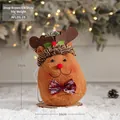 Brown reindeer plush Christmas gift bag with red bow and 3D antlers, 18x16cm size - Dark Coffee Reindeer Style