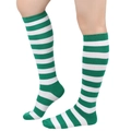Knee-high socks with green and white horizontal stripes in soft cotton knit - Olive Green and White - Wide Stripes (With Heel)