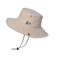 Beige outdoor sun hat with wide brim, B Sport letter decor and adjustable wind cord - Beige