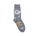 Grey cotton socks featuring a cartoon dog and dice pattern with ribbed cuffs - One Size / Gray