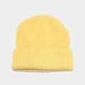 Pale yellow rib-knit beanie hat in soft angora wool blend for winter warmth - One Size / Lemon Yellow