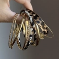 Close-up of leopard print and gold metal bangles with rhinestone inlay and fabric details - 26# Mixed Set (HB4558)