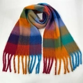 Thick colorful plaid scarf with fringes in soft wool-like fabric on white background - 7# (Bright Multicolor Plaid)