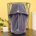 Dark grey coral fleece hair drying towel wrap with secure button and thick absorbent texture - Solid Grey