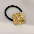 Elastic hair tie with a square gold crumpled metal piece in a minimalist style - Square Lava Rock Gold