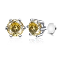 Classic six-prong S925 silver stud earrings featuring round yellow champagne moissanite - Imperial Gold (Magnetic)