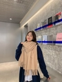 Elegant beige cashmere scarf with tassels, thick warm wool shawl for winter wear - Tassel Style / 260g (200x70cm) / Beige