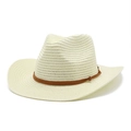 Beige straw western cowboy hat with dual band detail and curved brim for summer sun protection - M (56-58cm) / Creamy White