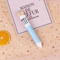 Cute multi-color ballpoint pen with a blue cartoon pig topper and 10-in-1 ink colors - Blue Pen Pig Hat