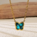 Golden necklace featuring a blue crystal butterfly pendant for a vacation style - Blue Butterfly Pendant Necklace (BD020-blue)
