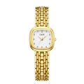 Elegante goldene quadratische Quarz-Damenuhr mit luxuriösem Kettenarmband und Diamanten - Goldenes Gehäuse Weißes Zifferblatt