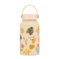 Insulated stainless steel water bottle in cream yellow with floral pattern and handle - Cream Yellow Floral Design