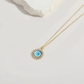Minimalist evil eye pendant necklace in golden finish with white zircon accents - Blue Evil Eye