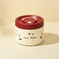 680ml cream white 304 stainless steel insulated lunch box with cherry print and red lid - 680ML / Large Pink Cherry