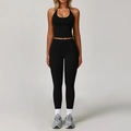 Conjunto de yoga negro con top halter y leggings de cintura alta para fitness y deporte - S / Negro Premium (Top+Leggings)