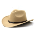 Detailed macro of the brown leather band with turquoise studs on wool cowboy hat - Camel / M (56-58cm) Adjustable