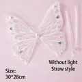 White lace butterfly cake topper with pearls and rhinestones, size 30x28cm straw style - White Pearl (No Light - Straw Style)