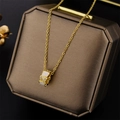 Elegant gold chain necklace with white shell pendant and sparkling crystal rhinestones - 8937 Golden White Shell