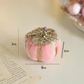 Mini zucca decorativa in velluto rosa con strisce dorate per decorazione da tavola - Zucca con Paillettes e Glitter / Rosa