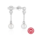Orecchini pendenti in argento S925 con perle e zirconi su sfondo bianco puro - #1 Stile a Goccia / Oro Bianco - Doppia Perla di Zirconia