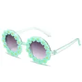 Kids round flower sunglasses with mint green daisy frames and purple gradient lenses - Clear Green Frame Green Flower