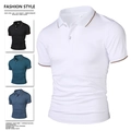 Polo da uomo bianca classica a maniche corte con dettagli a righe su colletto e polsini - Taglia M / Top / Bianco