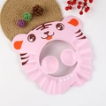 Pink tiger-themed baby shower cap with adjustable buttons and waterproof ear guards - Tiger Bath Hat Pink
