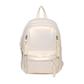 Minimalist pearl white faux leather backpack for students with woven zipper pulls - Small / White