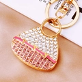 Luxury handbag keychain charm with pink enamel and sparkling crystals on satin - Pink Handbag Keychain