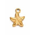 Gouden zeester sieraad hanger met getextureerd oppervlak en klein ophangoog voor armbanden - Zeester 14x10mm