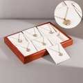 6-slot solid wood jewelry tray with beige fabric lining for necklace display - Brown Pendant Tray-Linen New Style