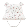 Detail of baby cotton bucket hat with orange floral print and cute bunny ears - White Orange Red Floral (11#)