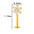 Clou d'oreille fleur en titane doré avec sept zircons pour labret et cartilage - Style Fleur à Sept Pétales (T2527-3) / Doré