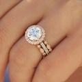 Elegante set di tre anelli in oro rosa con zirconi rotondi halo per donna - Oro Ajz721 / Misura 5
