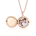 Round rose gold locket necklace with family photo detail and polished finish - Necklace - Rose Gold Round 26MM / Glossy