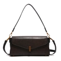 Retro dark brown baguette bag with lizard embossing and golden metallic lock detail - Coffee