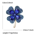 Elegant gold clover brooch with blue crystals and size details 5.0cm by 3.9cm - Blue